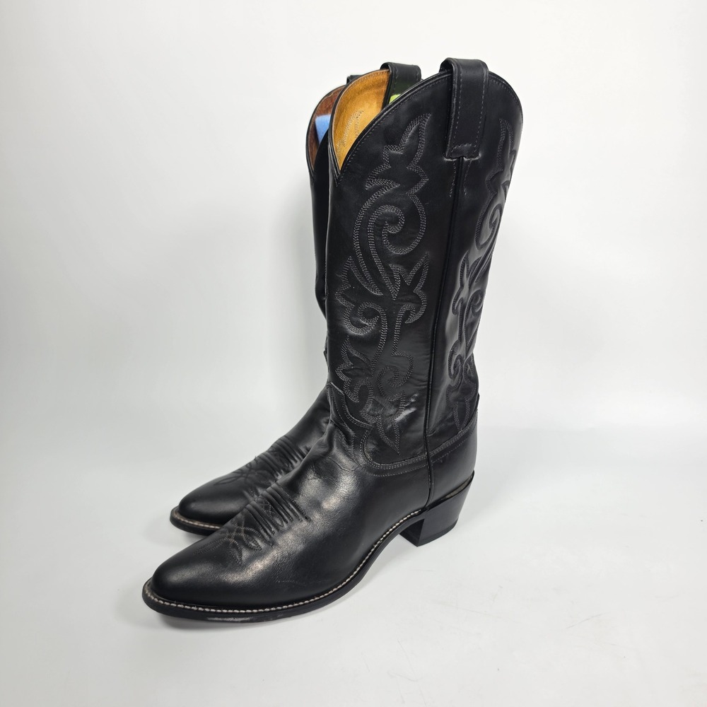 Vintage Justin Western Boots Women 8.5 B Black Leather Embroidered Cowgirl L4911